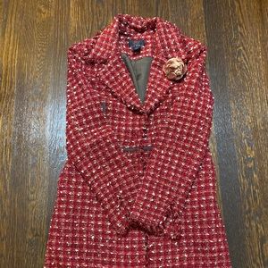Red tweed long jacket